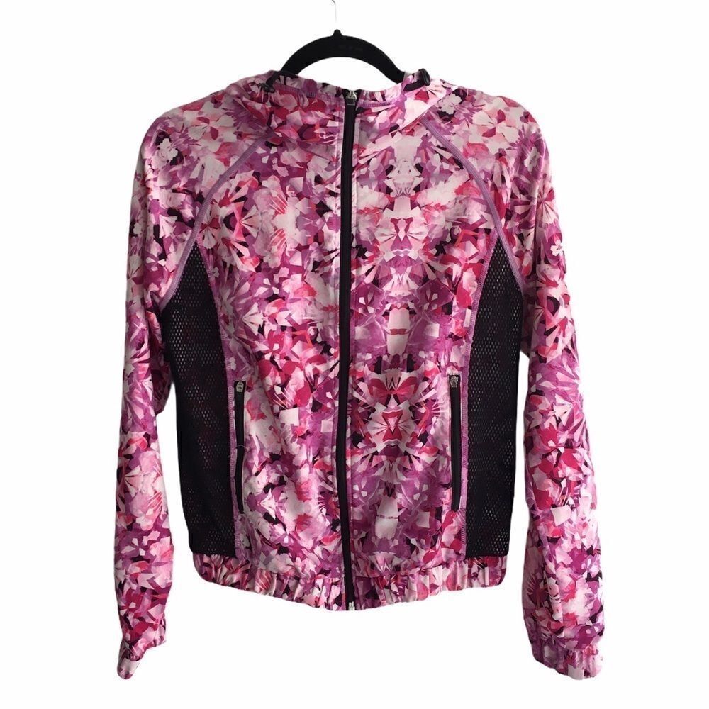 CHAMPION Floral Printed Lightweight Zip Track Jacket Hood Geometric Print XS